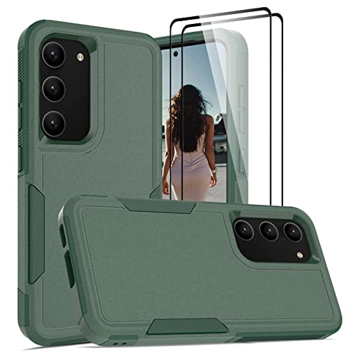Jeylly Samsung Galaxy S23 5G Case with Screen Protector, Dual Layer Protective Heavy Duty Phone Case Shockproof Rugged with Anti Slip Edge Enhanced Grip Slim Fit Cover for Galaxy S23 5G, Green