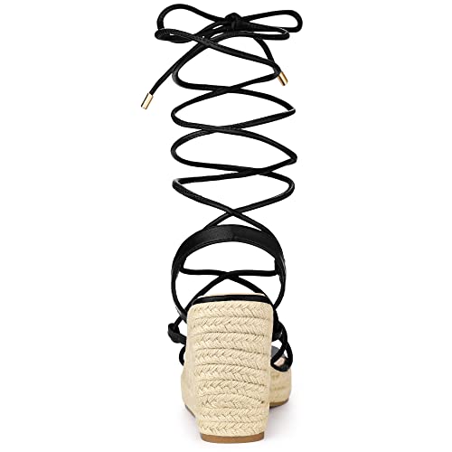 Allegra K Women's Platform Square Toe Lace Up Espadrilles Heels Wedge Sandals4