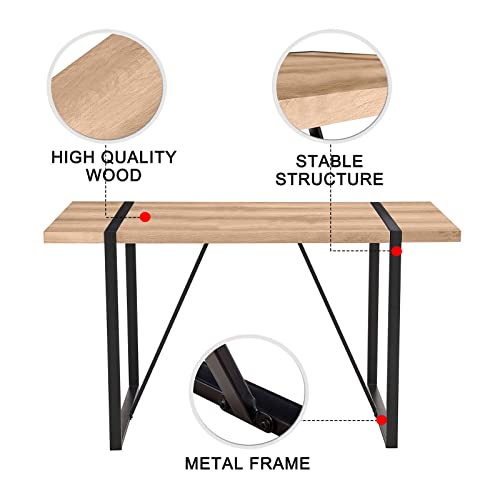 Wiis' Idea 55.1" Dining Table For 4-6, Rectangular Kitchen Table With Rustic Engineered Wood Tabletop And Metal Legs For 6 Person, Wooden Top Dinner Table For Kitchen, Dining Room #TOP6