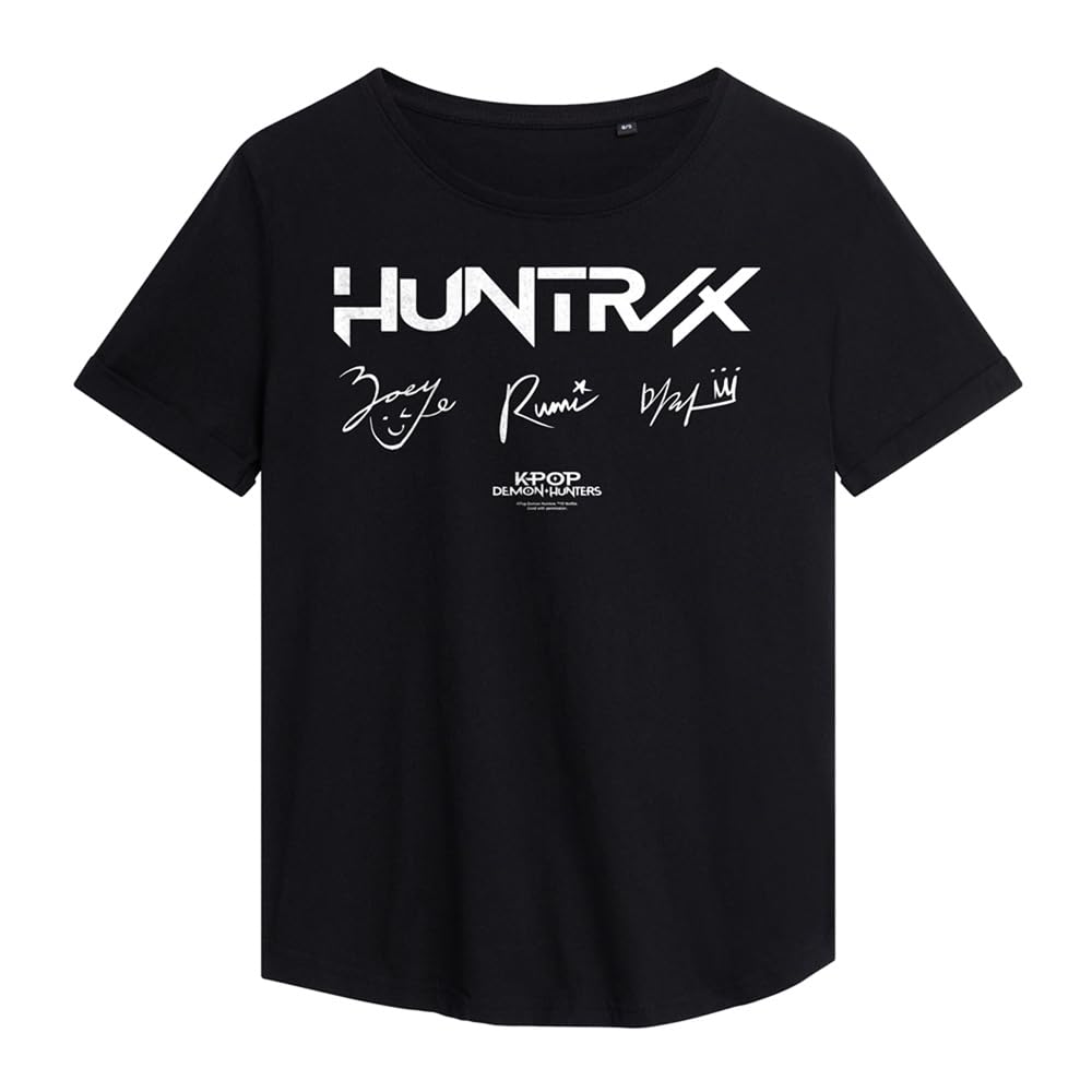 Kpop Demon Hunters Huntrix Signatures Ladies Fashion T Shirt, Black, Medium