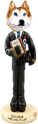 Husky Red & White w/Blue Eyes Airline Pilot Doogie Collectable Figurine