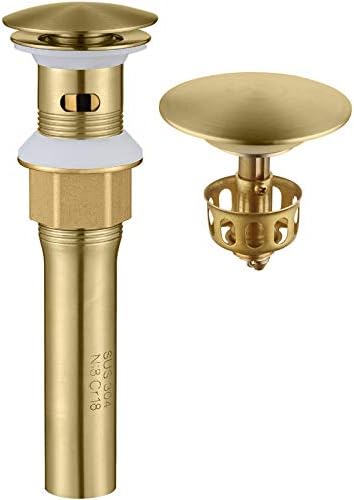 KAIYING Pop Up Drain, Bathroom Sink Drain Stopper with Overflow, Vessel Sink Drain Assembly with Detachable Basket Stopper, Anti-Explosion and Anti-Clogging Drain Strainer (Brushed Gold)