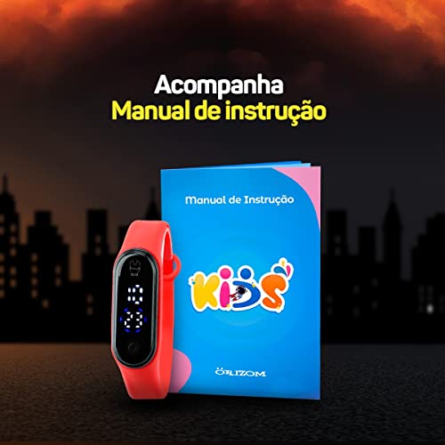 Relógio Digital Kids Prova D'água, Vermelho, Pulseira Silicone Ajustável, Bracelete Infantil Top