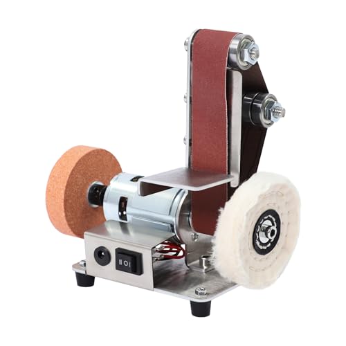 Lijadora de banda, lijadora de banda de 7 velocidades, 9000 rpm, plataforma ajustable, pulidora de banda, lijadora de banda y disco para trabajos de madera DIY, trabajo con metales, fabricación de
