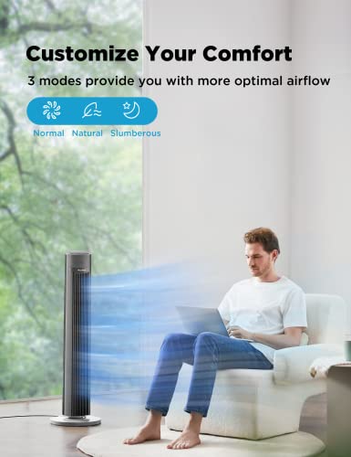 Pelonis 40''Oscillating Tower Fan | Remote Control | Quiet Stand Up | 3 Speed Settings | 3 Modes |15-Hour Timer | Led Display | For Bedroom Home Office Use| Black #TOP5