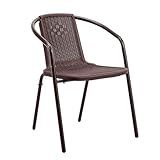 VINGLI PE Rattan Outdoor Dining Chairs Set of 1, Plastic Stackable Patio Chairs for Indoor, Porch, Restaurant, Garden, Brown