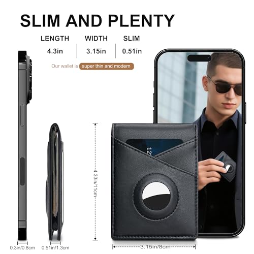 Image of Suncat Slim Airtag Wallet for Men Card Holder RFID Wallet with Money Clip | Minimalist Bifold Design, Large Capacity, RFID-Blocking, 11 Card Holders & 2 ID Window, Gifts for Men