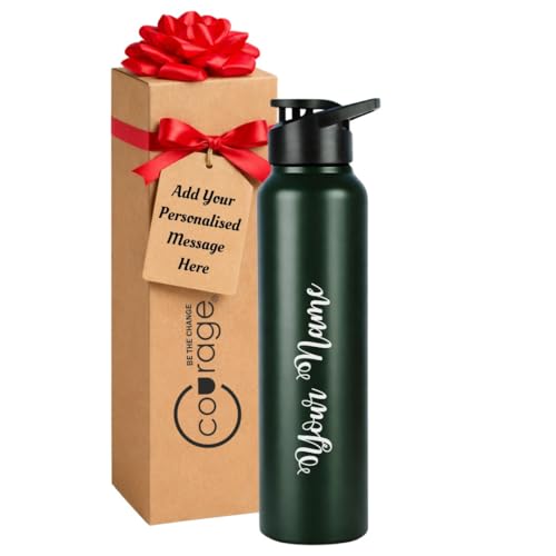 Image of COURAGE Stainless Steel Customize Sipper Water Bottle 1Liter Leak Proof for Fridge Home Office Travel School Kids Boys Girls Adults Sports Gym Yoga - Green
