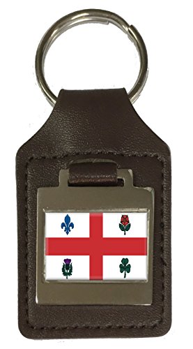 Porte-clés en cuir gravé avec drapeau du Canada Montréal City maroquinerie