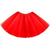 REETAN Women Skirt, Fashion Tutu Tulle Layered Dance Skirt for Adults, Party Costume for Women and Girls (Red)