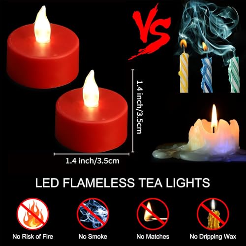 Hanzim LED Tea Lights Candles- 50PACK Red Flameless Candles Realistic and Bright Flickering Long Lasting 200Hours for Holiday Celebration,Party, Home Decoration,Battery Operated - Thumbnail 7
