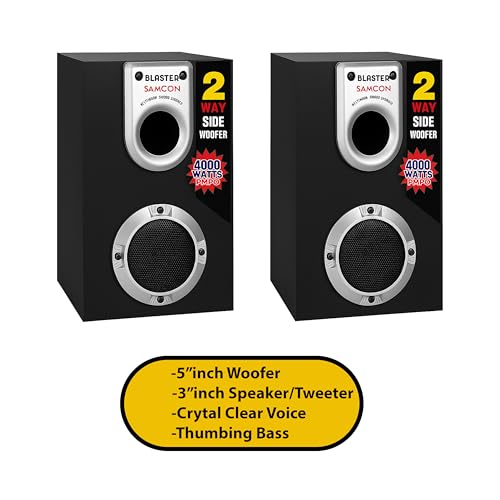 Image of Blaster 2-Way Side Woofer Speaker System, 4000W PMPO, 5-Inch Subwoofer, 3-Inch Tweeter, Crystal Clear Voice, Black, for Home, Party, Car