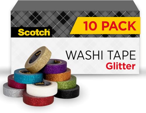 Image of Scotch Glitter Washi Tape, 10 Rolls, Great for Holiday DIY and Wrapping, School Supplies, Craft Supplies, and Teacher Appreciation Gifts (Pack of 80)