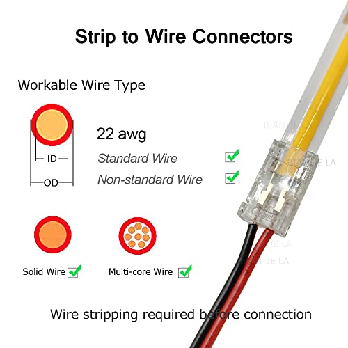 Biantie La 2-Pin 8Mm Led Light Strip Connectors Unwired Clips Diy Strip To Wire Solderless Adapter Terminal Extension Connection For 12V 24V Single Color Cob Led Strip Lights 12V 24V (Pack Of 10) #TOP2