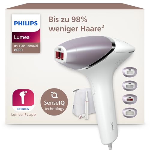 Philips Lumea IPL Series 8000 – IPL-Gerät zur Haarentfernung, Alternative zur Laser-Haarentfernung, inkl. Trimmer und 4 Aufsätzen für Körper, Gesicht, Bikinizone & Achseln (BRI949/00)
