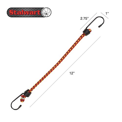 Bungee Cords - 10-Pack Virgin Rubber 12-Inch Cordage with Heavy-Duty Vinyl-Coated Hooks and Fabric Wrapping - Truck Accessories by Stalwart (Red) by Stalwart - Image 7
