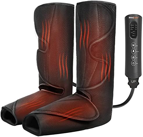 SHINE WELL Leg Massager with Heat and Compression, Foot and Leg Massager for Circulation, 2 Heat 3 Modes 3 Intensities 2 Extensions, Leg Compression Massager for Pain Relief, Muscle Relaxation