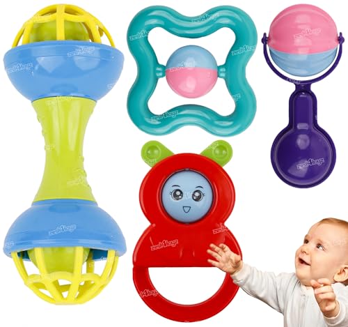 Image of Zest 4 Toyz Rattle Set for Babies 0-6 Months New Born Rattle and Teether Toys for Baby Toys Early Development Toys for Kids Return Gifts for Kids - Pack of 4