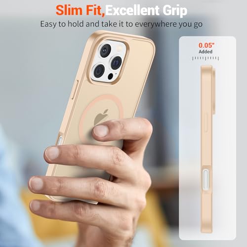 Image of SUPFINE Magnetic for iPhone 16 Pro Max Case(Compatible with MagSafe)(Military Grade Drop Protection) Slim Translucent Matte Shockproof with Anti-Fingerprint Phone Case,Sand Pink
