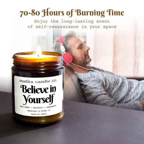 All Natural Vegan Soy Candles - Aromatherapy Candles For Home, Bathroom, Office - 70-80 Hours Long Burning Luxury Candle - Palo Santo, Patchouli, Sandalwood Scent By Mudita - Believe In Yourself #TOP1