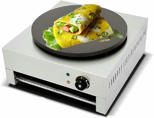 BTOIASYHF 3000W Commercial Electric Crepe Maker, 40cm Stainless Steel Waffle Maker with Non-Stick, 50-300°C Adjustment, Non-Slip Mats, for Restaurants, Cafes, Parties