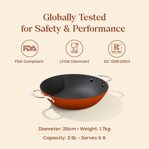 Image of CUMIN CO. Enamel Cast Iron Kadai LITE | 2L, 24 cm |5 Years Warranty | Non Toxic Heavy Bottom Kadhai for Frying | Induction & Gas Compatible | Chemical Free Coating | Color: Rust