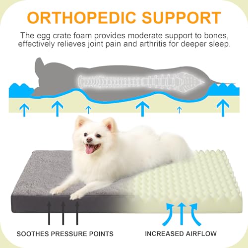Image of KSIIA Orthopedic Dog Bed for Medium Dogs with Waterproof, Dark Grey, 29x18 | Deluxe Soft Plush Dog Crate Bed, Washable Pet Mat with Removable Cover & Egg Crate Foam for Medium Dogs Sleeping & Relaxing