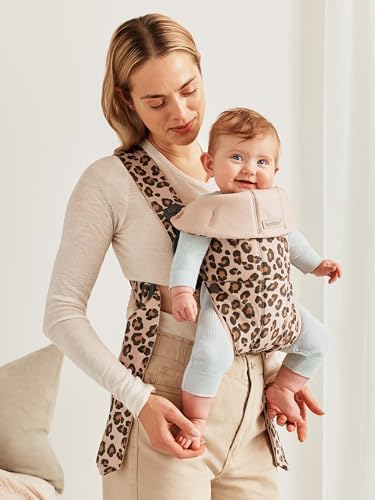 Image of BabyBjorn Baby Carrier Mini, Cotton, Beige /Leopard | Newborn Carrier (7-15 lbs), Ergonomic, Easy-to-Use