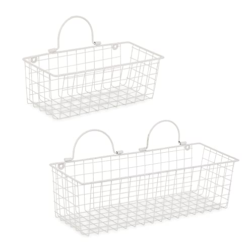 DII Farmhouse Vintage Decor, Wire Wall Basket, Assorted, Antique White, 2 Piece