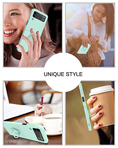 Bentoben Samsung Galaxy Z Flip 3 Case, Phone Case Samsung Z Flip3 5G, Slim Silicone Kickstand Ring Holder Shockproof Protetive Bumper Girls Women Boys Men Cover For Galaxy Z Flip 3 2021, Mint Green #TOP6
