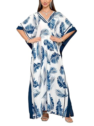 Image of KECVOT Kaftan Dresses for Women V-Neck Print Swimsuit Cover Up Plus Size Beach Caftan Lounge Dress