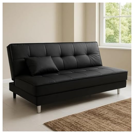 FURNY - Gaiety 3 Seater Leatherette Sofa Cum Bed (Black)