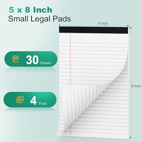 Image of Legal Pads 5x8 Inch, 4 Pack, Narrow Ruled, 5x8 White Legal Pad, Mini Double-Sided Printing Notepad Perforated Note Pads 5x8 Lined Paper, Lined Writing Pads for Office Home School, 30 Sheet /Pad