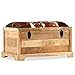Produktbild Festnight- Aufbewahrungsbank aus Echtleder und Mangoholz, 2-Sitzer Sitztruhe Holzbank Sitzbank mit Stauraum Massivholz 80 x 44 x 44 cm