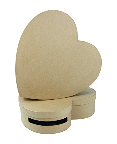 Décopatch EV003O - Un lot de 2 urnes en papier brun mâché (9x36x36 cm et 10x36x36 cm), urnes cœurs