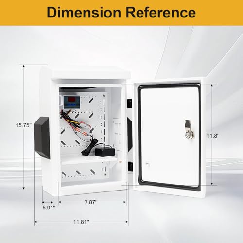 Outdoor Electrical Box with Key Lock, Aluminum Alloy Back Beam with M10 Sliding Groove, 12V Cooling Fan & Temperature Controller Included, Cold-Rolled Steel Electrical Box (15.75"x11.81"x5.91") by Exqutoo - Used condition - Image 5