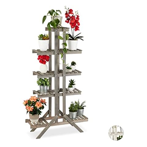 Relaxdays 5-Tier Wooden Plant Shelf Cover