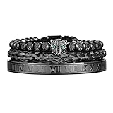 AIDUOMIRZER 3pcs/set Classical Handmade Braiding Bracelet Hip Hop Men Pave CZ Leopard Head Roman Num