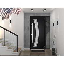 VDOMDOORS Front Exterior Prehung Steel Door/Deux 6500 Black/Side Exterior Window/Stainless Inserts Single Modern Painted-W36+16" x H80-Left-hand Inswing