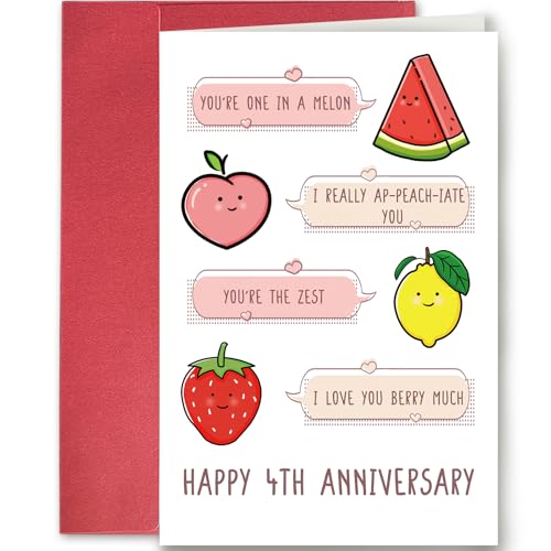 SuperShunhu Cute 4th Anniversary Card for Him & Her, Fruit Pun Anniversary Card Gift for Husband & Wife