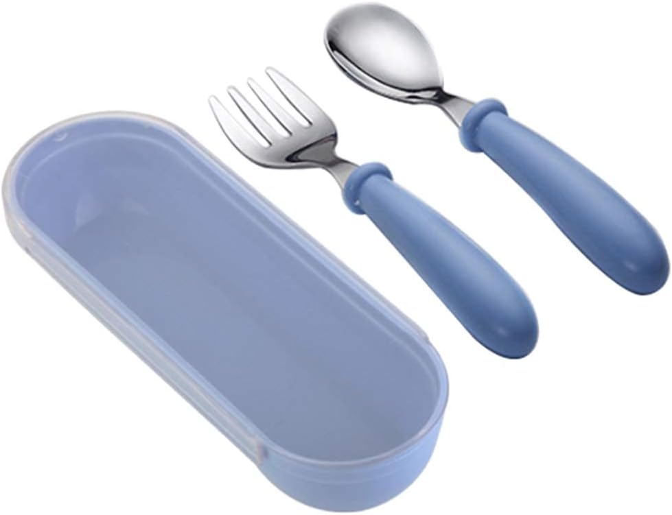 KASTWAVE 1 Sets Toddler Utensils latware, with Silicone Handle Kids Eating Utensils Fork Spoon Stainless Steel Cutlery Set Children Cutlery with Travel Cases