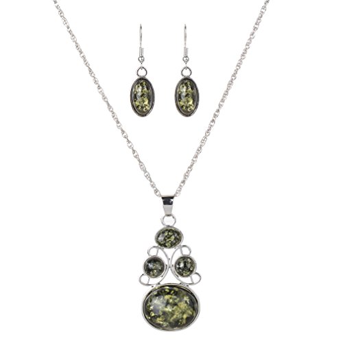 YAZILIND Femmes Vert Faux Ambre Oval Collier Boucles d'oreilles Collier Pendentif Engagement Ensemble de Bijoux Cover