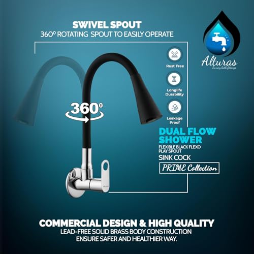 Image of ALTURAS Dual Flow Black Kitchen Sink Cock with 360 Degree Swivel Spout | Kitchen Sink Tap | Kitchen Faucet | Tap for Kitchen (Orio)