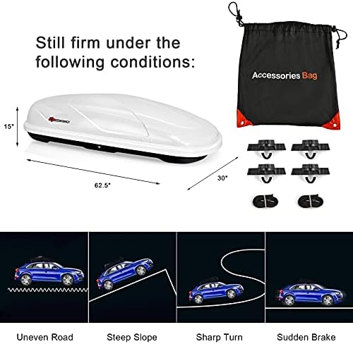 Goplus Cargo Box, Waterproof Rooftop Cargo Carrier with Car Trunk Organizer, Heavy Duty Roof Storage Box, 14 Cubic Feet (White) 7 Goplus Cargo Box, Waterproof Rooftop Cargo Carrier with Car Trunk Organizer, Heavy Duty Roof Storage Box, 14 Cubic Feet (White)