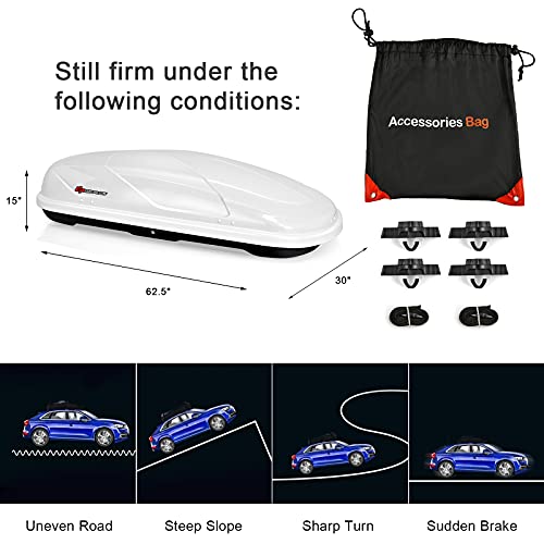 Goplus Cargo Box, Waterproof Rooftop Cargo Carrier, Heavy Duty Roof Storage Box, 14 Cubic Feet, For 17” To 22.8” Wide Crossbar Rack (White) #TOP6