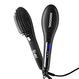 Hair Straightening Brush 2.0,BESTBOMG Ceramic Ionic Hair Straightener Brush with 110V-220V Anion Anti-scald Fast Heating Electric Hot Air Brush Auto Shut Off for Women Home Travel Curly Hair Combs