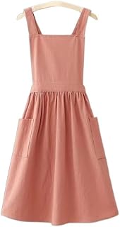 HUFFA Delantales de Lino y algodón con Bolsillos for Mujer, Delantal Sencillo for Pintar Flores, cafetería, Restaurante, Cocina, Delantal (Color : Pink, Size : M)