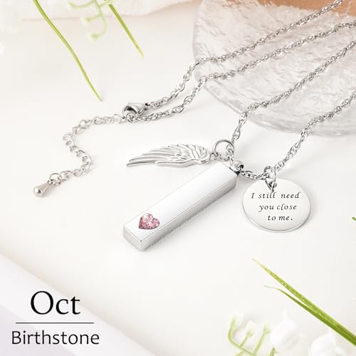 XIUDA Cremation Jewelry for Ashes with Angel Wing Charm Vertical Bar Urn Necklace Stainless Steel Memorial Keepsake Pendant for Women3