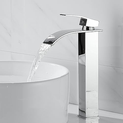Grifo de cascada monomando para lavabo alto que evita salpicaduras en el baño