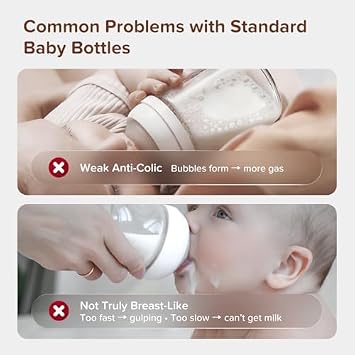 Thyseed 乳児用アンチコリックガラス哺乳瓶、自然な授乳、乳房のような新生児のスローフロー乳首1m+、5オンス、4パック